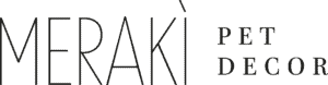 A logo with the text Meraki Pet Decor