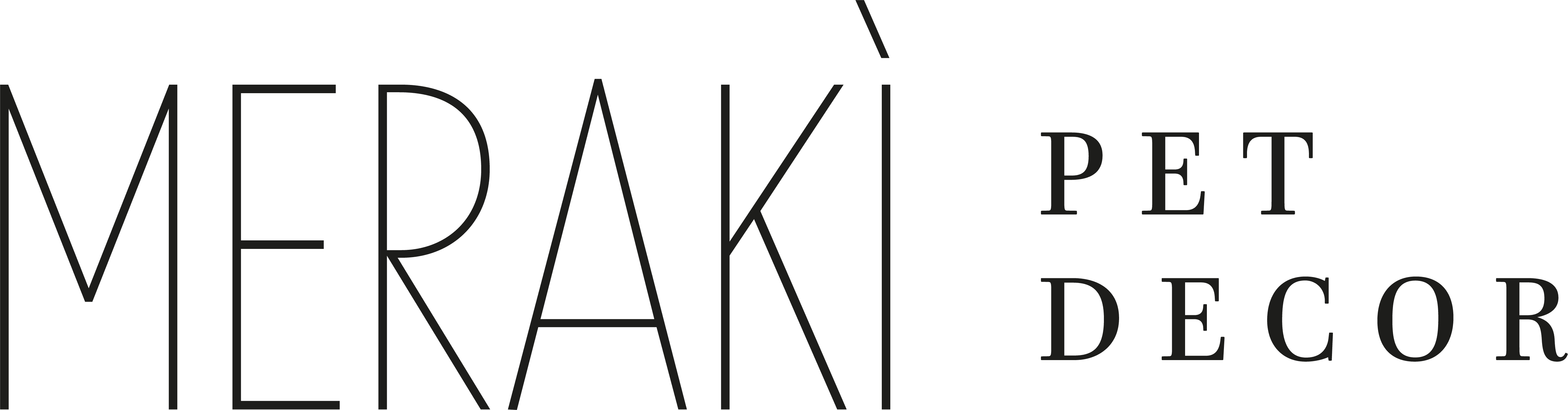 A logo with the text Meraki Pet Decor